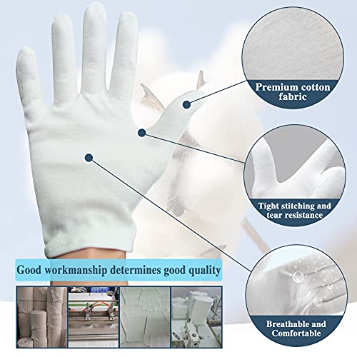 24Pcs White Cotton Gloves for Dry Hands Kids Eczema Gloves Overnight Moisturizing Gloves for Women Cosmetic