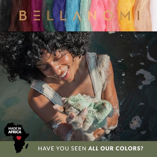 4 Piece African Exfoliating Net Sponge Long African Bath Sponge, Authentic Ethically Sourced from Nigeria, Great for Daily Use (Copper Brown, Orange, Green, Yellow)