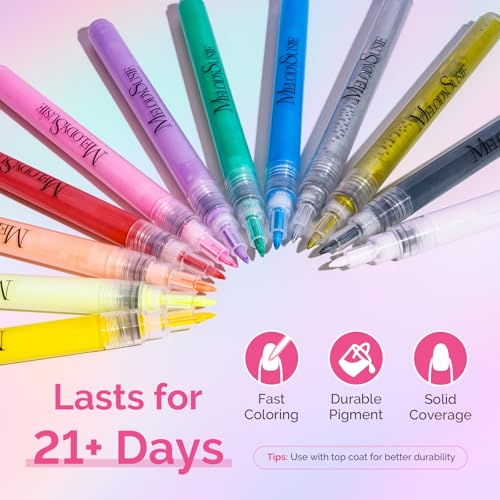 MelodySusie Nail Art Pens Set, 12 Colors 0.7MM Nail Polish Pens for Nail Art, Nail Dotting Tool, Acrylic Paint Markers, Drawing Pen for Nail Design, Manicure Nail Pens for Salon and DIY at Home