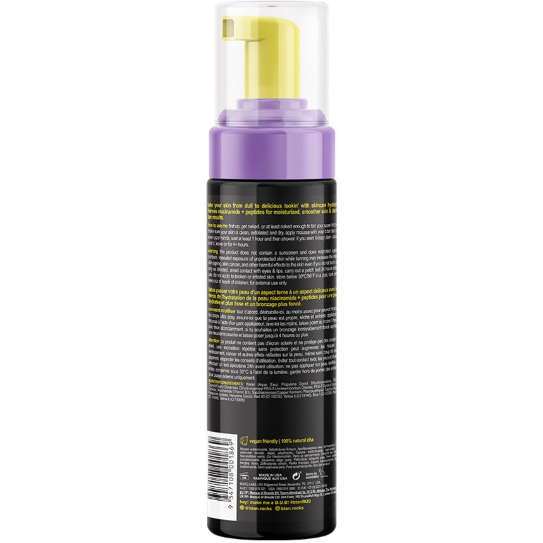 b.tan Dark Self Tanner Mousse – 1 Hour Express, Hydrating Foam for Glowy Skin