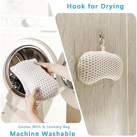 Bath Pillow Bathtub Pillow with 3 Non-Slip Suction Cups,Bath Pillow for Tub-Comfortable Bathtub Pillows for Neck Head and Back Support，Extra Thick and Soft Air Mesh Pillow for Bath,White