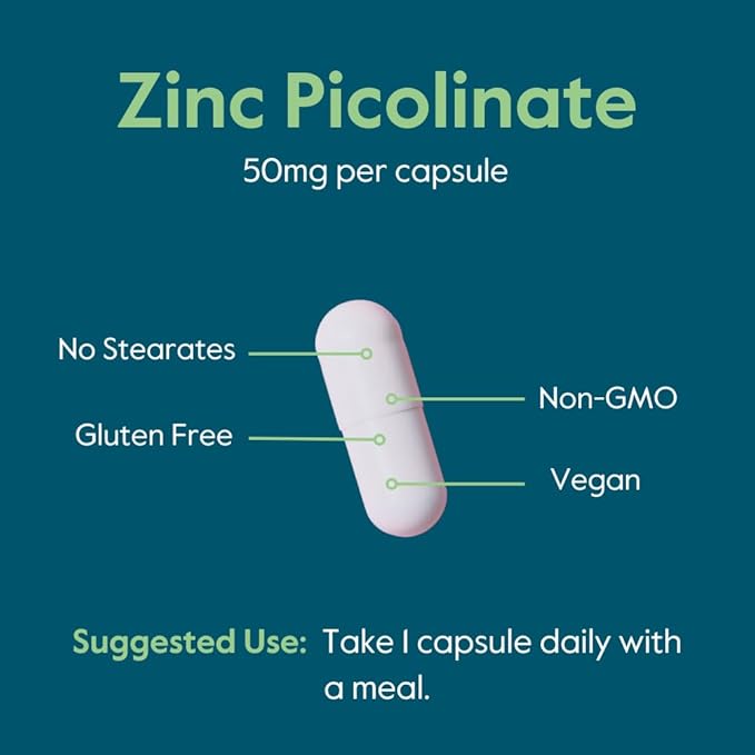 BESTVITE Zinc Picolinate 50mg (240 Vegetarian Capsules) - No Stearates - Vegan - Non GMO - Gluten Free