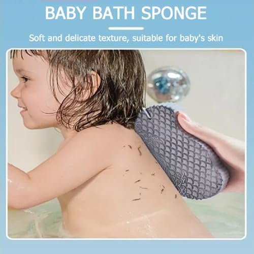 3 PCS Exfoliating Bath Sponge,3D Super Soft Exfoliating Bath Sponge,Remover Dead Skin for Adults Children and Women,Reusable (Blue+Pink+Gray)