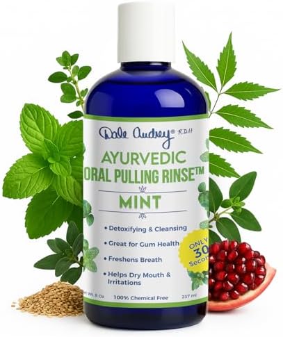 Ayurvedic Oil Pulling Rinse for Teeth and Gums | Made in USA Alcohol Free Mouthwash for Fresh Breath | Pulling Oil with Oils Extract for Teeth Whitening & Healthy Gums | Mint Oral Rinse - 8 Fl Oz