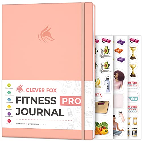 Clever Fox Fitness Journal PRO – Daily Workout Planner with Meal Planner & Habit Tracker – Gym Exercise Log Book for Women & Men – Fitness Planner Notebook – Lasts 6 Months, 7x10” - Light Pink