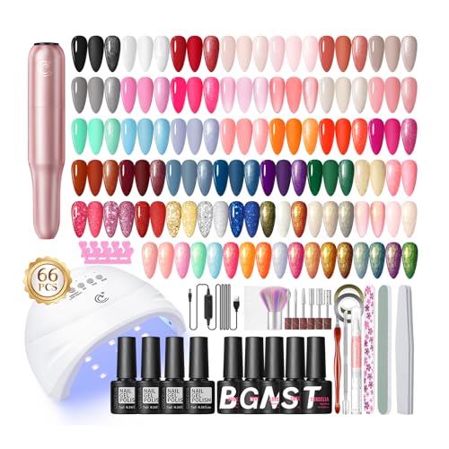 COSCELIA 66pcs Gel Nail Polish Kit with U V light and Drill Starter Kit 35 Colors Summer Gel Polish Set 5pcs Top Base Coat Nail Art Supplies French Gel Manicure Kit Gifts for Women DIY at Home