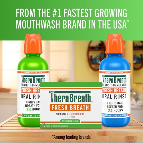 TheraBreath Fresh Breath Chewing Gum with ZINC, Citrus Mint Flavor, 10 Count (Pack of 6)