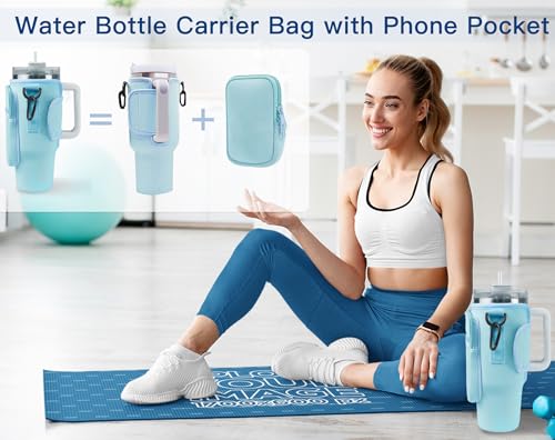 Aganmi Initial Water Bottle Carrier Bag with Phone Pocket for Stanley 40Oz Cup Accessories,Water Bottle Holder with Shoulder Strap Christmas Birthday Gifts for Family Friend Girlfriend (Cream T)