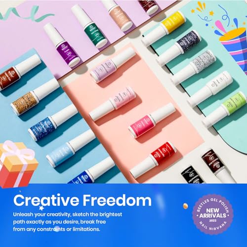 beetles Gel Polish Nail Art Gel Liner Nail Polish Set- 20 Colors Liner Gel Polish Pink Blue White Red Brown Glitter Gel Nail polish Soak Off UV Gel Built Thin Nail Brush in Bottle Gifts for Women