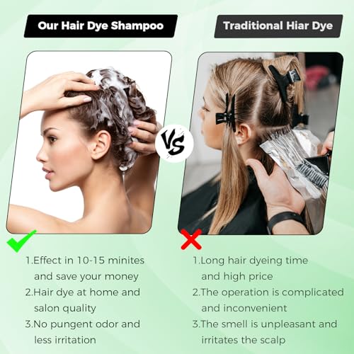 Dark Brown Hair Dye Shampoo for Woman & Man, Argan Hair Color Shampoo 3 in 1, Semi-Permanent Gray Hair Coverage, Mild Formula, Lasts 30 Days(16.90 oz)