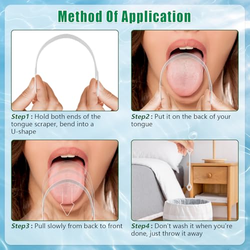 50 Count Disposable Tongue Scraper, Plastic Tongue Cleaner for Adults and Kids, Tongue Scrubber for Oral Care, Promote Fresh Breath