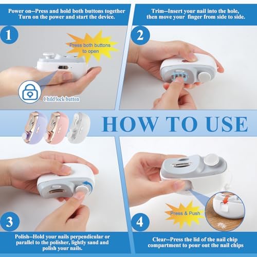 3-in-1 Electric Nail Clippers, Upgrade Electric Nail Clippers for Seniors or Babys, Automatic Electric Polishing Nail Clipper with Collector, Electric Nail Trimmer Gift for Your Loves (Cream-White)