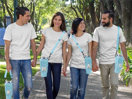 Aganmi Initial Water Bottle Carrier Bag with Phone Pocket for Stanley 40Oz Cup Accessories,Water Bottle Holder with Shoulder Strap Christmas Birthday Gifts for Family Friend Girlfriend (Cream T)