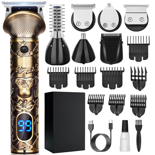 Beard Trimmer for Men Cordless, 6-in-1 Electric Mens Hair Clippers,Professional Clippers for men, Zero Gapped Grooming Shaving Machine, with LED Display, Nose/Face/Body/Baerd/Clippers and Trimmers set