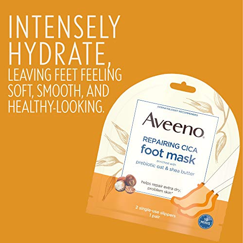 Aveeno Repairing CICA Foot Mask with Prebiotic Oat and Shea Butter, Moisturizing Foot Mask for Extra Dry Skin, 2 Single-Use Slippers 1 ea