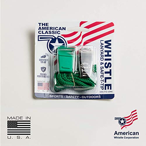American Whistle Corporation American Classic Whistle - 126 db Solid Brass Whistle with Lanyards and Safe-T-Tip - Made in America (Green)