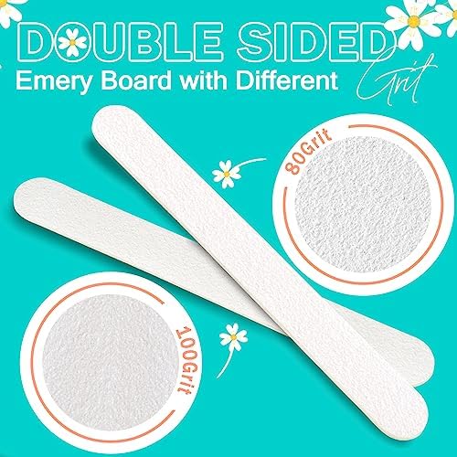 Professional Nail Files Double Sided Emery Board 80/100 Grit for Poly Gel Acrylic Nail Extension Manicure Pedicure Tool White 100Pcs