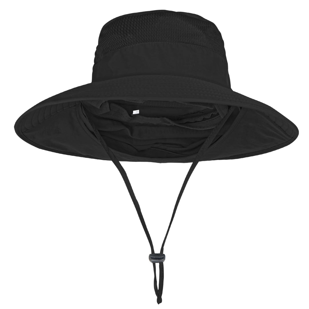 Sun Hats for Men Women Fishing Hat UPF 50+ Breathable Wide Brim Bucket Hats Summer UV Protection Safari Hat with Neck Flap Black