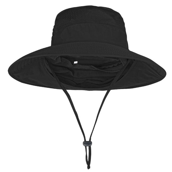 Sun Hats for Men Women Fishing Hat UPF 50+ Breathable Wide Brim Bucket Hats Summer UV Protection Safari Hat with Neck Flap Black
