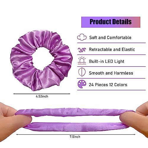 24 Pcs Light Up Scrunchies, LED Scrunchies Hair Bands, Elastic Glow in the Dark Srunchies Rave Accessories for Women Birthday Halloween Christmas New Year