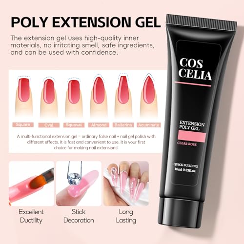 COSCELIA Gel Nail Polish Kit with U V Light, 15 Colors Nude Pink Yellow Orange Green Purple Gels Polish Set 3Pcs Poly Nail Gel Glossy/Matte Top Base Coat Manicure Tools for Women Home Salon DIY