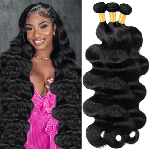 12A Human Hair Bundles Body Wave Bundles Human Hair 18 20 22 Inch 100% Unprocessed Brazilian Virgin Hair Body Wave 3 Bundles Deals Real Human Hair Extensions For Black Women Natural Black