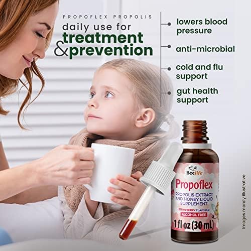 Beelife Propoflex Green Propolis Extract for Kids - No Alcohol Bee Propolis Tincture, High Artepillin-C Levels - Natural Antioxidant-Rich Liquid Supplement - Strawberry Flavor, Made in Brazil, 30ml