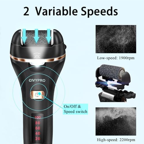 Electric Foot Callus Remover- Long Service Time, Rechargeable Electronic Foot File- Ideal Gift, Professional Pedicure Tools, Waterproof Foot Scrubber, Pedicure Kit Feet Care for Dead Skin (Black)
