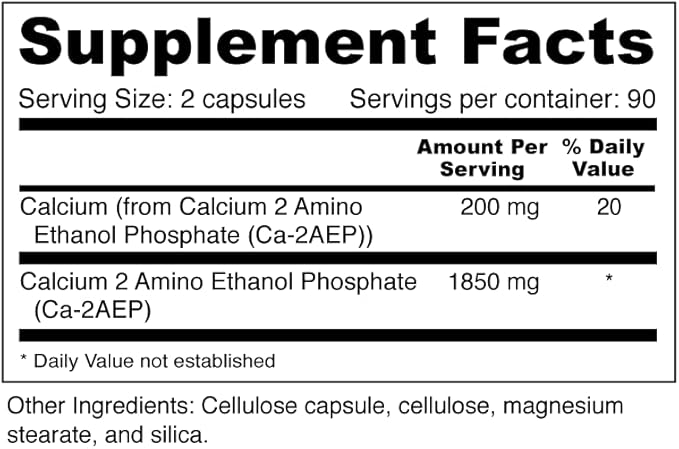 Calcium AEP for Nerves, Cell Membranes (925mg Ca-2-AEP Per Capsule, 180 Capsules)