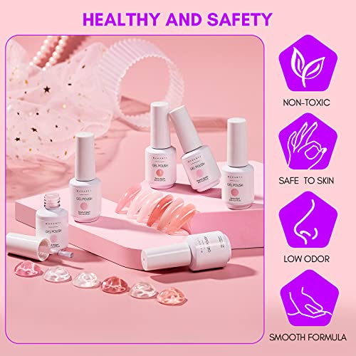 Makartt Gel Nail Polish Set, 6PCS 8ml Natural Nude Jelly Pink Milky White Soak Off UV/LED Gel for DIY Manicure & Nail Art Designs, Home & Salon Use