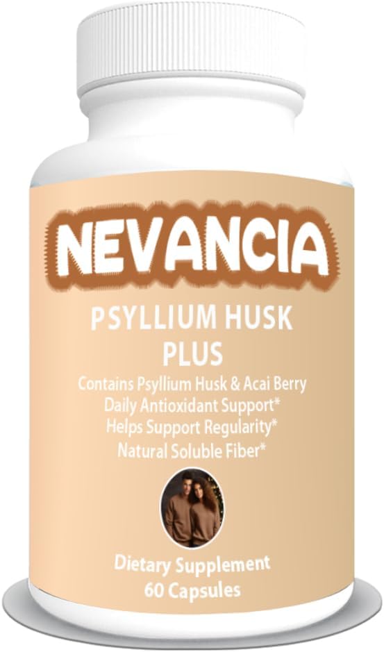 Psyllium Husk Plus – with Acai Berry, Natural Soluble Fiber, Prebiotic Fiber, Bulk Laxative - Supports Regularity, Digestive & Gut Health - Helps with Constipation & Diarrhea – 60 Capsules