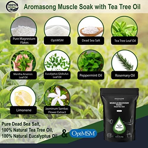 Aromasong Muscle Recovery Bath Soak 3 LB - Natural Bath Salt with Dead Sea Salt, Pure MSM, Magnesium Flakes & Essential Oils for Post Workout Soreness - Made in USA