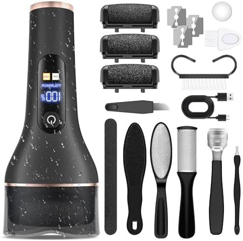 AdamPark Electric Callus Remover for Feet,Rechargeable & Waterproof Pedi File, 2-in-1 Wet/Dry Foot Scrubber for Hard Cracked Dead Skin, Portable Pedicure Tool with Professional Grinding Heads