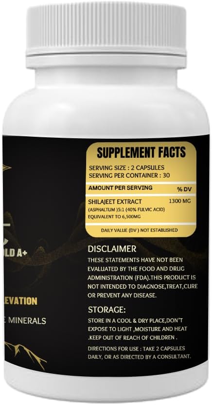 Pure Organic Himalayan Shilajit Capsules for Men & Women (60 Capsules Pack of 1)