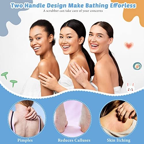 4 Pack Exfoliating Washcloth Back Scrubber Set, 2 Exfoliating Body Scrubber Nylon Back Body Scrub Towel, 2 Pairs Shower Gloves for Women Men Bath Shower Exfoliation(Gray, Blue)