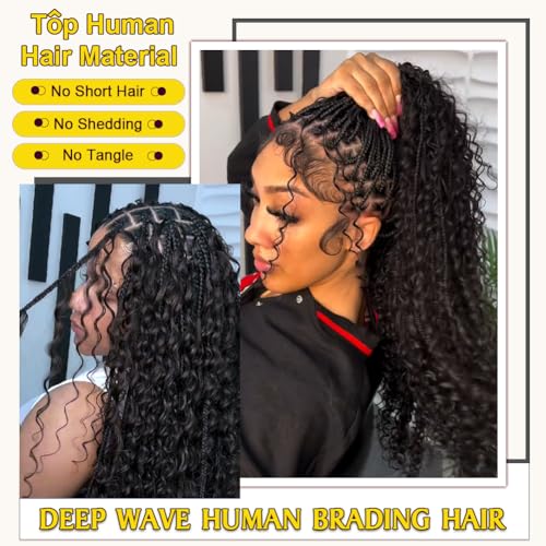 Boho Hair for Braiding Deep Wave Curly Bundles Human Hair Boho Braiding Hair Wet and Wavy Boho Braids Human Hair Extensions Real 12A Bulk 100% Human Hair for Braiding Supplies No Weft 2 Bundles 105g