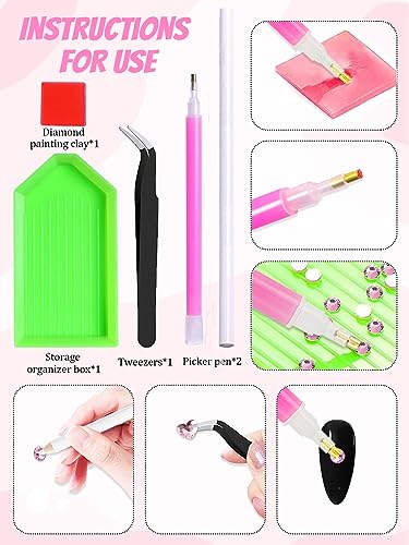 1620 Pcs Nail Art Rhinestones Pink Nail Charms Glass Nail Gems, Wsimily Crystal Flatback Shiny Mixed Nail Rhinestones Beads for DIY Manicure Craft with Tweezer Storage Box Picker Pencil