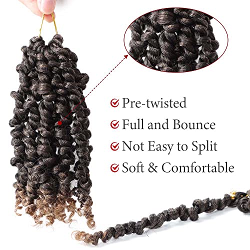VIOLET Pre-twisted Passion Twist Crochet Hair 6 Inch 9 Packs Passion Twist Hair Pre Looped Ombre Blonde Short Passion Twist Hair Crochet Braids Hair Extensions（T27,6 Inch,9 Packs）