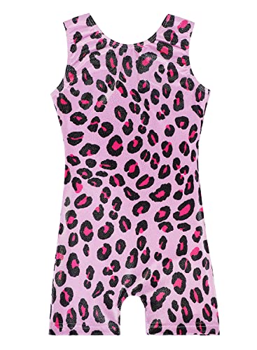 EQSJIU Leotard For Children Girls Gymnastics Leopard Pink Black Cute Shiny Sparkle Tumbling Outfits For Girls 8-9 Years