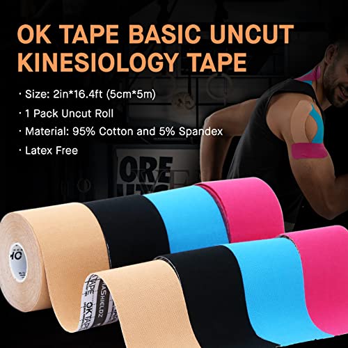 OK TAPE Kinesiology Tape, Basic Original Cotton Elastic Athletic Tape for Support and Recovery, Sports Tape Therapeutic Pain Relief, 2in×16.4ft Uncut Roll - Pink