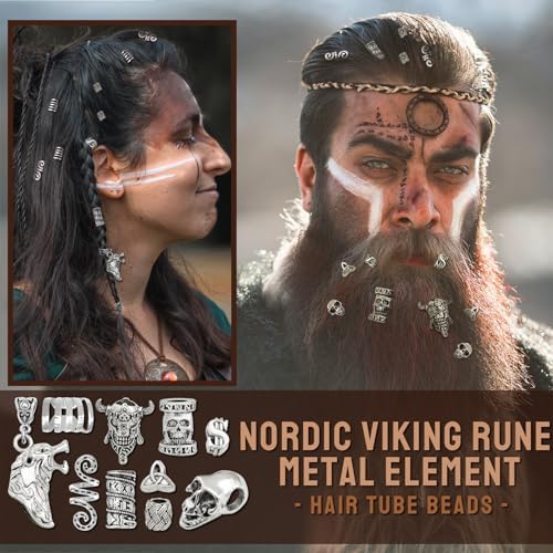 215 Pcs Viking Dreadlock Accessories Hair Charms Norse Runes Tube Beads Metal Clips Cuffs Rings Vikings Jewelry For Women Braid Accessories