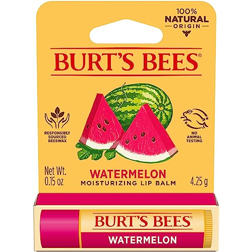 Burt's Bees Watermelon Lip Balm, Lip Moisturizer With Responsibly Sourced Beeswax, Tint-Free, Natural Conditioning Lip Treatment, 1 Tube, 0.15 oz.