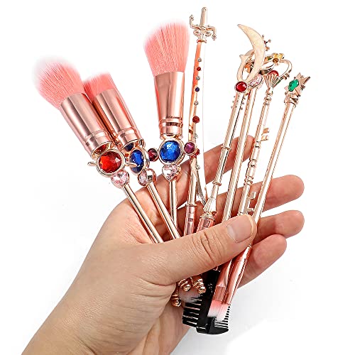 Anime Moon Makeup Brushes, Pink Magic Wand Metal Handle, Professional Eye/Face/Lip Makeup Brushes Tool Sets & Kits Cosplay, Valentine/Halloween/Christmas Gifts