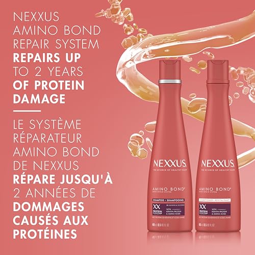 Nexxus Bond Repair Shampoo, Conditioner & Intense Rebond Treatment Bundle Amino Bond 3 Pack for All Types of Damaged Hair, with Keratin Protein and Amino Acids,