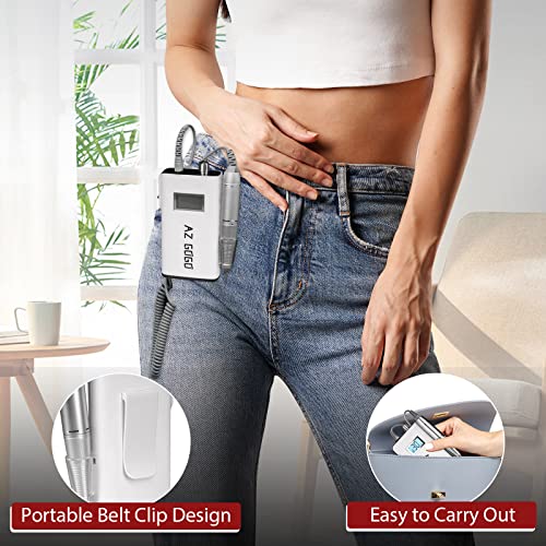 AZ GOGO Nail Drill Machine, 30000RPM Rechargeable Professional Portable Nail Drills for Acrylic Gel Nails - Salon Home Use (White)