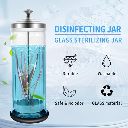 53 Oz Barbicide Disinfectant Jar with anti-slip pad, Disinfectant Jar Large for Nail Tools, Barber Shop&Spa Implements Barbicide Containers with Removable Straining Tray(1500ml)