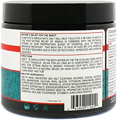 Plantlife Arnica Relieve Mineral Bath Salts - Made with Arnica and 100% Pure Essential Oils - Relieve Products are a Homeopathic Solution for Everyday Use - Works Quickly and Effectively