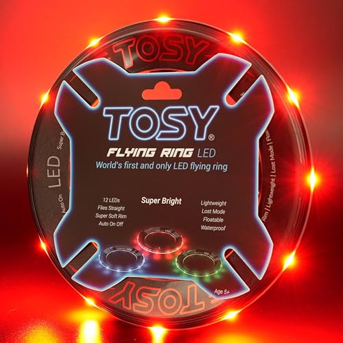 TOSY Flying Ring - 12 LEDs, Super Bright, Soft, Auto Light Up, Safe, Waterproof, Lightweight frisbee, Cool Birthday, Camping, Easter Basket Stuffers & Outdoor/Indoor Gift Toy for Boys/Girls/Kids