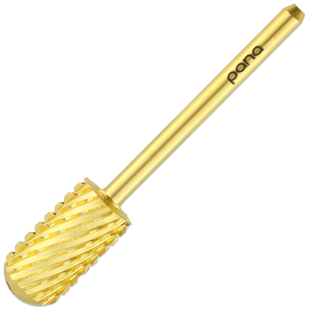 PANA 3/32" Large Smooth Round Top Safety Carbide Nail Drill Bit for Gel Polish & Acrylic Removal Nail Salon Manicure Pedicure Electric File Tools (Large Barrel - Gold, 2X Coarse)