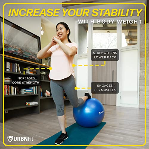 URBNFit Exercise Ball - Yoga Ball in Multiple Sizes for Yoga, Pilates, Pregnancy, Stability - Anti-Burst Swiss Balance Ball w/Quick Pump – Office Ball Chair for Home and Gym – 26 Inch - Yellow